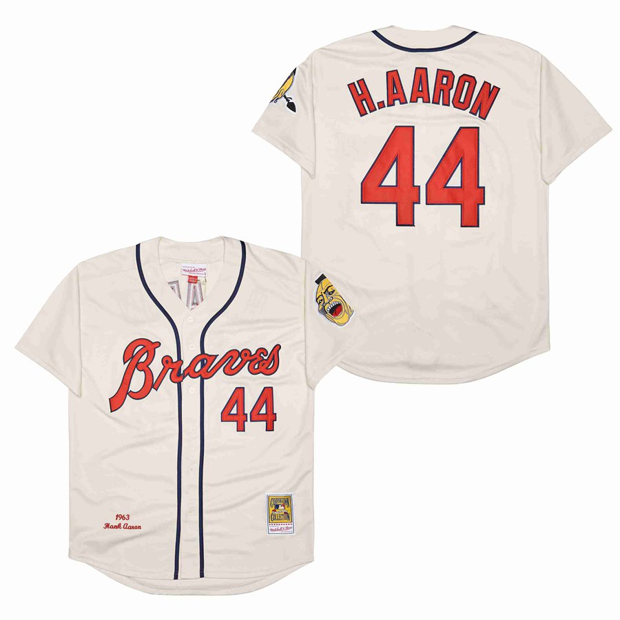 Men Atlanta Braves #44 H.Aaron Cream Game 1961 throwback MLB Jersey